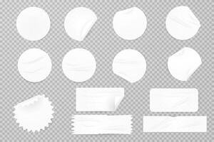 realistic illustration of white round and priyamogonal stickers on transparent background vector