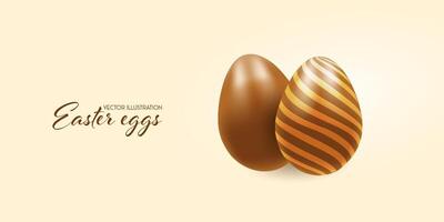 Chocolate Easter eggs, banner, realistic 3d . illustration on transparent background vector