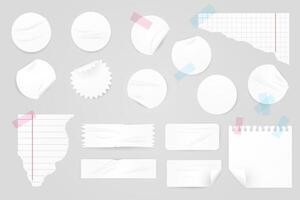 realistic illustration set of white round and rectangular stickers, clip art, paper pieces vector