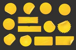 realistic illustration set of yellow round and rectangular stickers, clip art vector