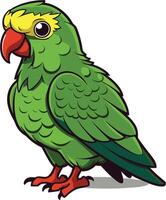 Bright green bird with yellow accents standing on a flat surface vector
