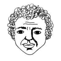 Hand drawn casual sketch of an adult African American man with curly hair on isolated background. Illustration portrait of abstract person. Calm face with wrinkles, character, racial issues vector