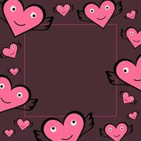Background for festive template for Valentine's Day 14 February for text. Hand drawn greeting card with flying hearts. Design element for branding, poster, flyer, packaging, website, card vector