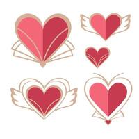 Doodle with different hearts, burning, flying in art deco style. Hand drawn set with different emotional symbols of love and expression of feelings. For Valentine's Day, congratulations, card vector