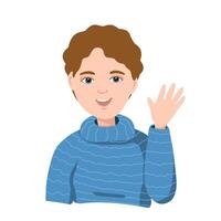 Friendly Pretty Girl with Greeting Gesture Doing Greet Pose and Say Hi and Hello While Smiling. vector