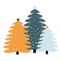 Yellow and Green Christmas Trees in a Simple Doodle Flat Style. vector