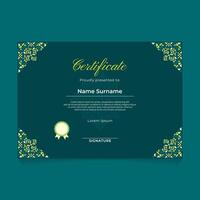 Certificate Design with Green Pastel Ornament on The Corner with Dark Theme vector