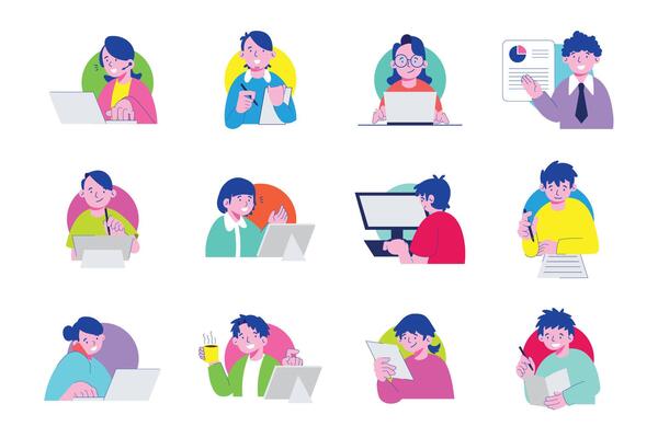Pack of Colorful Work Flat Illustrations