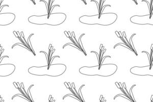 Black and white seamless pattern of ponds with cattails, perfect for children coloring pages and activities. vector