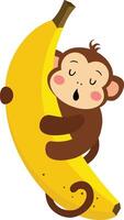 Friendly monkey sleeping on banana vector