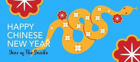 Happy Chinese New Year with snake illustration on blue background for banner, poster and greeting card. vector