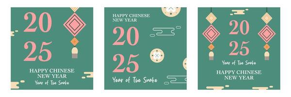 Set of Happy Chinese New Year greeting with asian element icon illustration on red background for banner, poster and card. vector