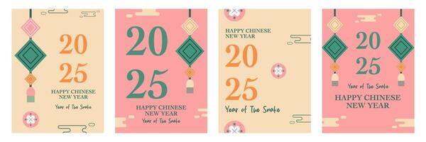 Set of Happy Chinese New Year greeting on pink and cream background for banner, poster and card. vector
