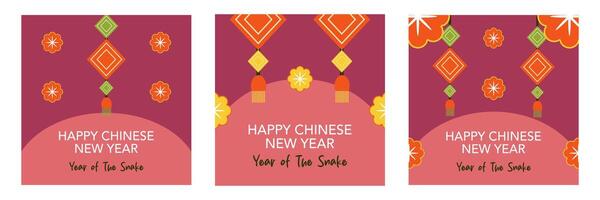 Set of Happy Chinese New Year greeting on red background for banner, poster and card. vector