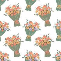 Seamless pattern with bouquets of spring flowers. Cute background, print vector