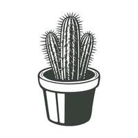 Cactus in a pot isolated on white background. Botanical element for interior design. Monochrome black and white illustration. vector