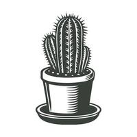 Cactus in a pot isolated on white background. Botanical element for interior design. Monochrome illustration. vector