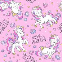 Art. Seamless unicorns pattern on pink background. Fashion illustration print in modern style for clothes and fabrics. vector