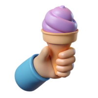 Human hand holding berry ice-cream cone 3d illustration isolated on the transparent background png