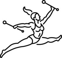 A linear icon of gymnastic woman doing split jump vector