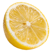 Section of ripe yellow lemon citrus fruit isolated on the transparent background png