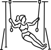 A woman doing exercise with gymnastic rings icon in line style vector