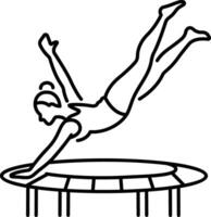 A line icon of a woman doing trampoline performance vector