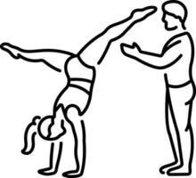 A coach give gymnastic training to student icon in linear style vector