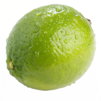 Ripe green lime citrus fruit with water drops isolated on the transparent background png
