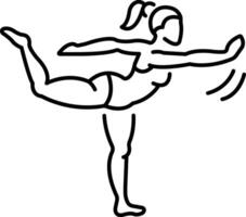 A linear icon of gymnastic girl doing leg balancing exercise vector