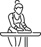 A woman athlete putting chalk on hands icon in linear style vector