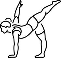 A woman doing stretching pose icon in linear style vector