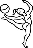 A line icon of gymnastic woman doing ball balance exercise vector