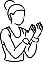 A woman gymnastic remove extra chalk dust from hands, line style icon vector