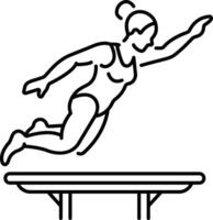 A gymnastic woman doing springboard jump icon in line style vector
