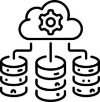 Three databases are connected with cloud storage, line icon vector