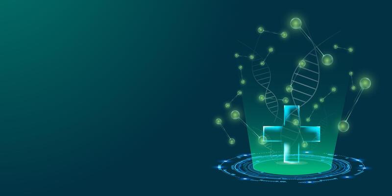 medical research background abstract green and glowing molecule