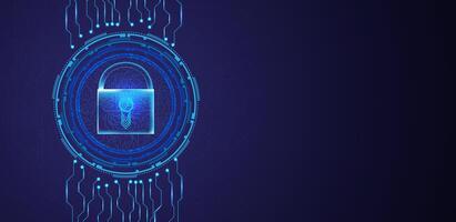 Cyber security lock with futuristic circuit board blue concept editable. vector