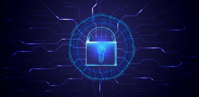Cyber security lock with futuristic circuit board blue concept editable. vector