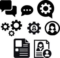 Business Icons Featuring Chat Bubbles, User Profiles, and Documents for Communication and Management vector
