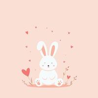 Cute Easter bunny illustration with colorful eggs and spring flowers vector