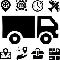 Delivery and logistics icon set with truck, airplane, and package vector