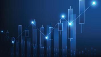 finance and business background. candlesticks chart and bar graph on blue with glowing light vector