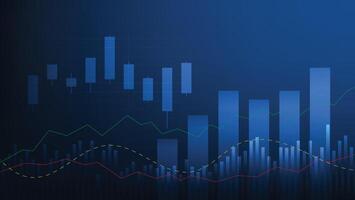 business finance background. bar graph and candlesticks chart with indicator lines on blue background vector