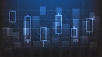 candlesticks chart and bar graph on blue background. stock market and finance investment vector