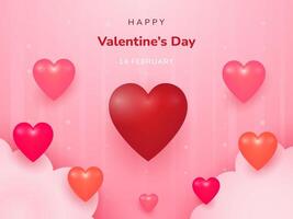 Beautiful paper cut pink clouds with pink heart shape on pink background. 3d scene design. Suitable for Valentine's Day and Mother's Day. Happy Valentine's Day poster or voucher. Papercut style. vector