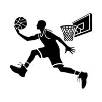 Black silhouette graphics of basketball players in action. vector