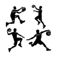 Basketball player silhouettes featuring various action poses. vector