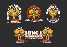 Burger character with legs illustration. Being a burger lover is a matter of pride vector