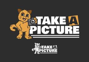 Take a picture. Standing orange cat character holding a camera illustration, in 2 version vector